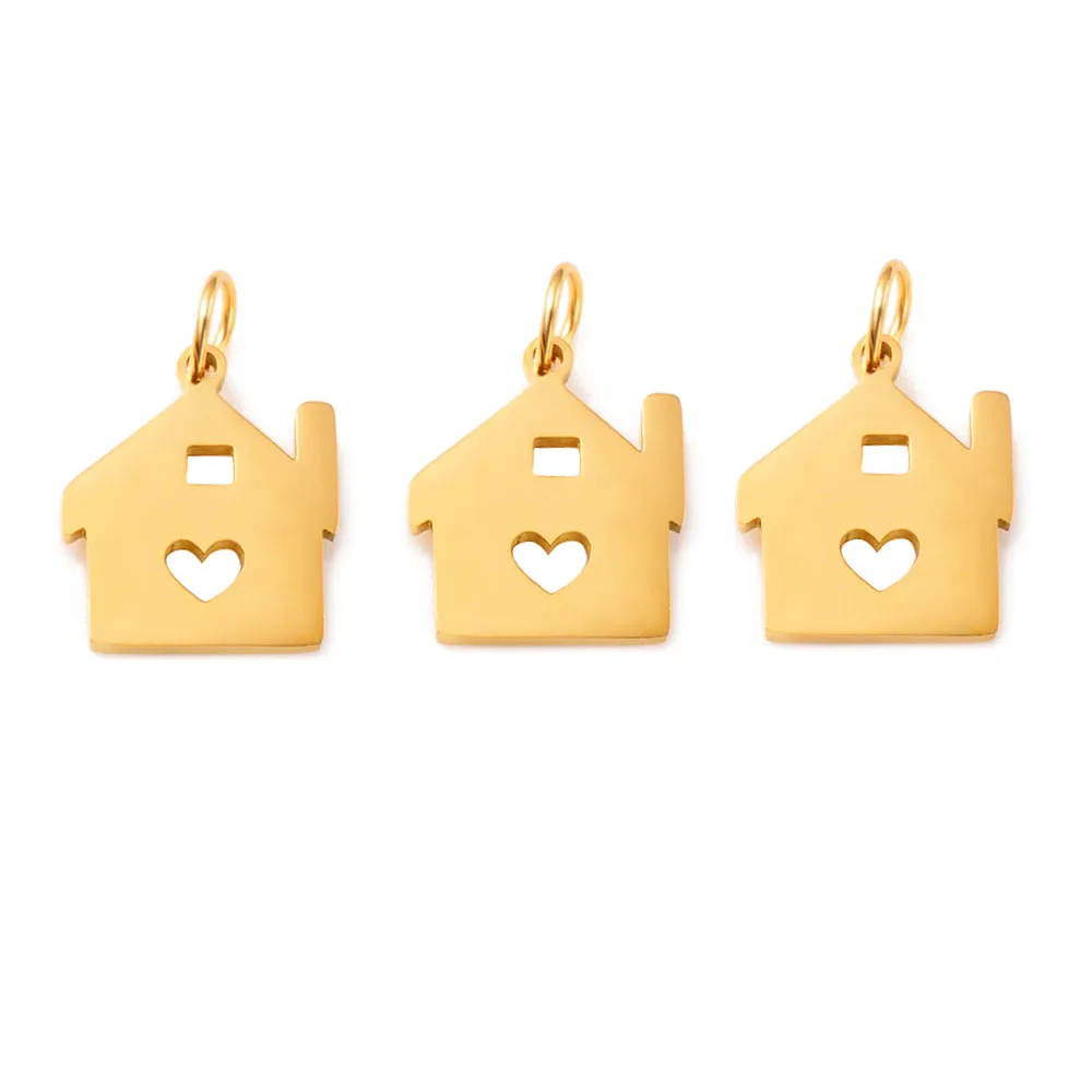 10Pcs/Lot Cabin House Building Charms Stainless Steel Pendants Crafts Making Findings Handmade DIY Jewelry Room Charms