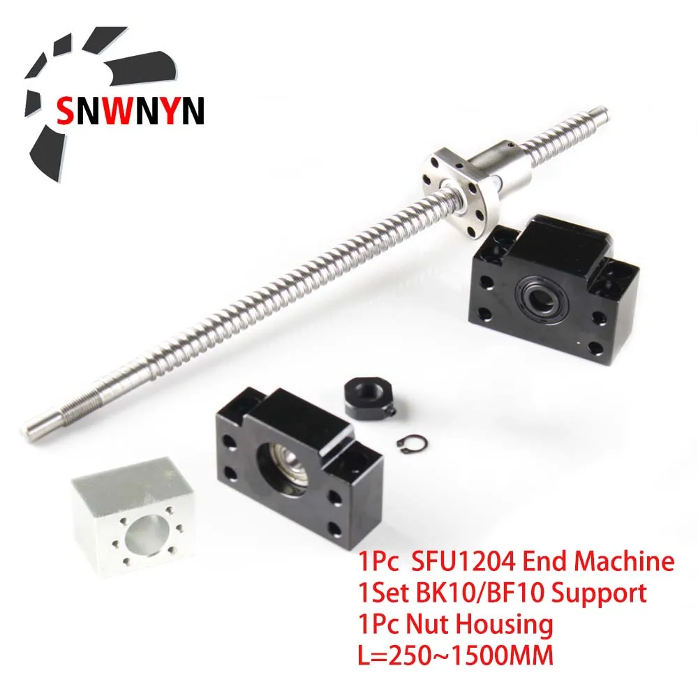 1Set SFU1204 Ball Screw With End Machine RM1204 Length 250 300 550 600 800 1500mm Single Flange BallNut BF/BK10+Ball Nut Housing