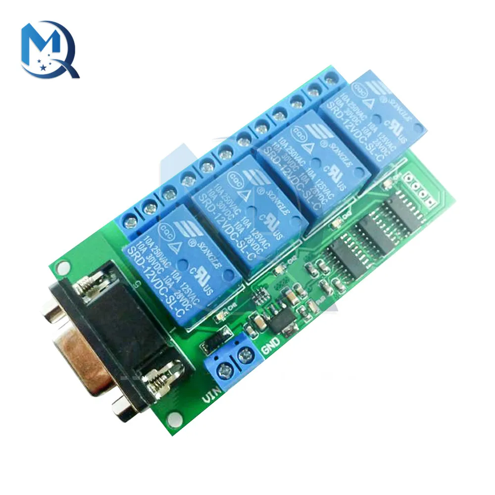 DC 12V 4CH RS239 Relay Board 4 Channel DB9 Interface RS232 Remote Control Switch Module for Door Car Alarm Smart Home