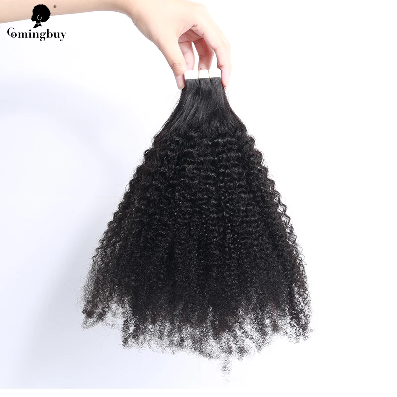 Mongol afro encaracolado 4b 4c remy fita do cabelo humano em extensões afro kinky encaracolado pacotes de cabelo humano fita para preto virgem