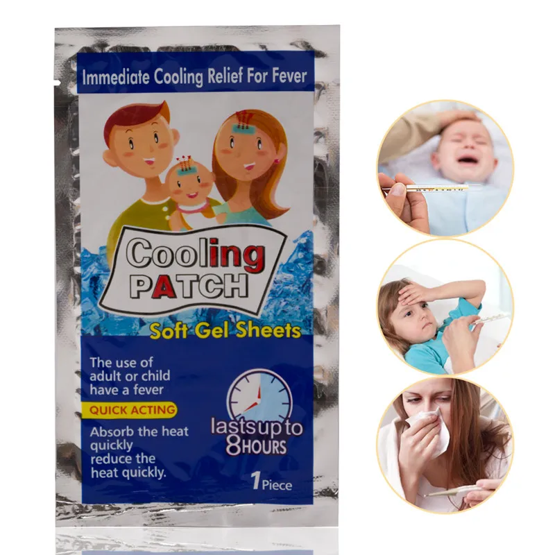 5/9/13/20Bags Baby Fever Down Cooling Patch Ice Gel Relieve Headache Dizziness Heat Stroke Care Sticker Polymer Hydrogel Plaster