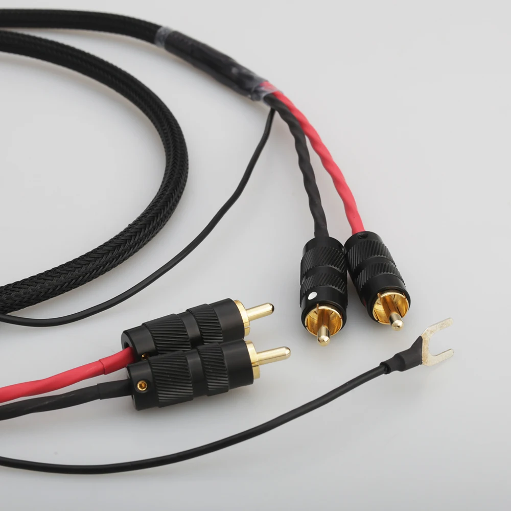Audiocrast Silver Plated Phono RCA Cable 2RCA Male Pair with Ground Earth Wire Tonearm for Vinyl LP Turntable CD Amplifier