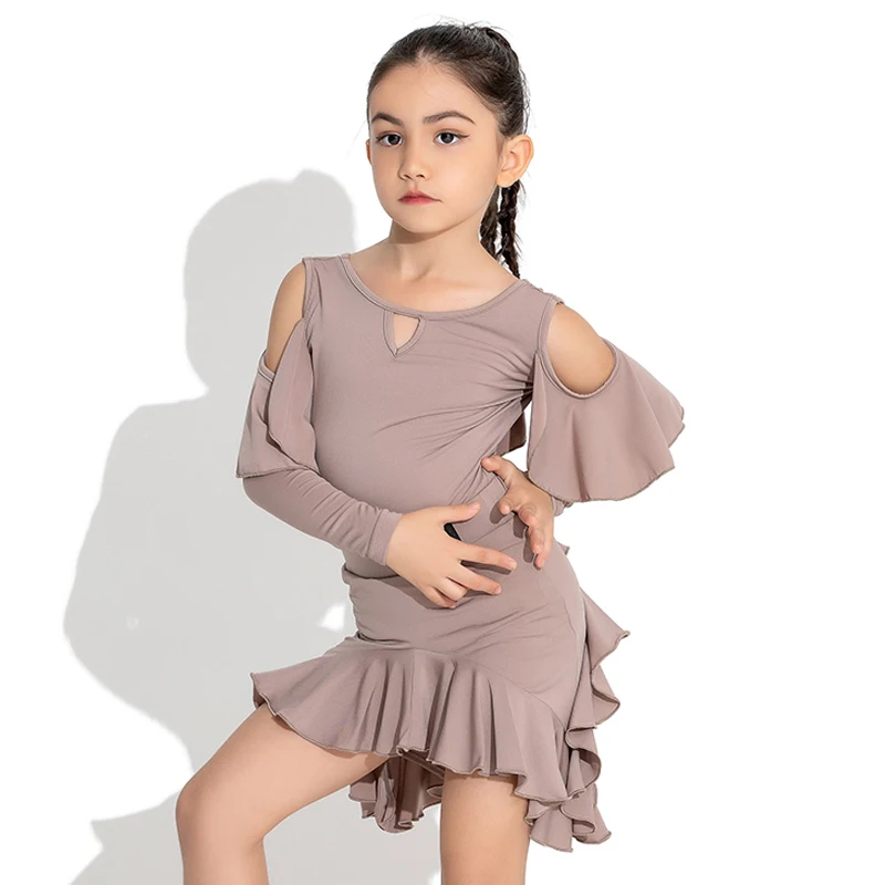 

Girls' Latin Dance Costume Long Sleeves Tops Ruffles Skirt Suit Kids Latin Practice Wear Ballroom Dance Performance Dress BL7618