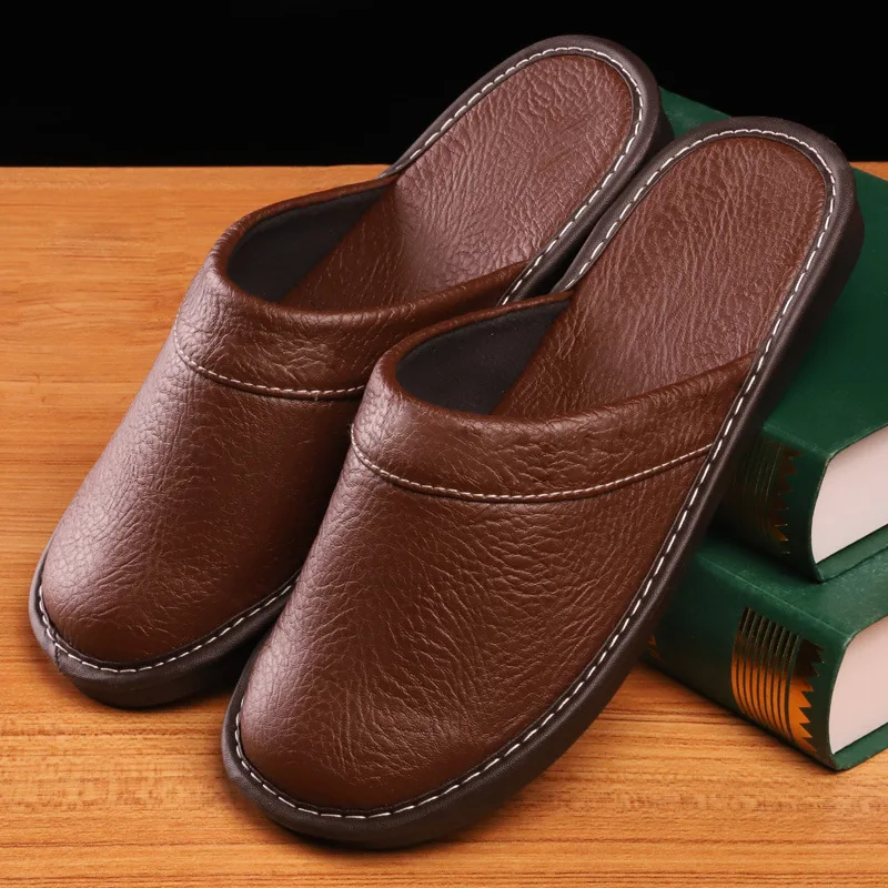 Plus Size 47 48 Men's Autumn Home Shoes Unisex Leather Slippers Comfort Indoor Slippers Men Indoor Shoes Flat Slippers