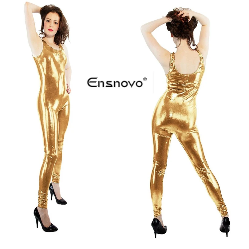 

Ensnovo Womens Spandex Unitard Mock Neck Sleeveless Bodysuit High Neckline Backless Dance Footless Gymnastic Ballet Cloth