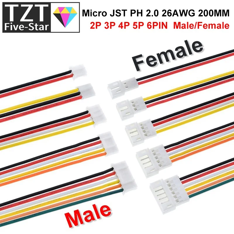 10 Stück 5 Paar Micro JST PH 2.0 2P 3P 4P 5P 6PIN Stecker-Buchsen-Verbinder mit Kabeln 20CM+20CM für Arduino MP3 – Detail 26