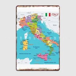 Póster de mapa de italia con regiones y ciudades principales, placa de Metal, Mural de pared, Club Bar, decoración de pared personalizada, cartel de estaño