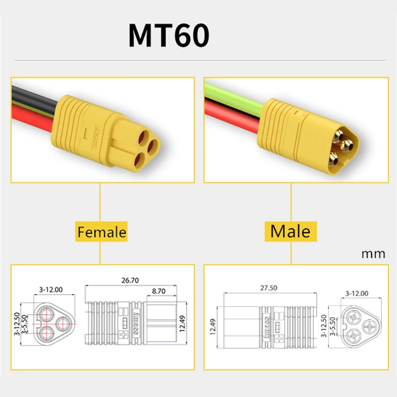 MR30 MT30 MT60 Connector Plug Socket Cable Wire Female Male 3 Pins for Drone Helicopter Li Lithium Ion Battery Amass