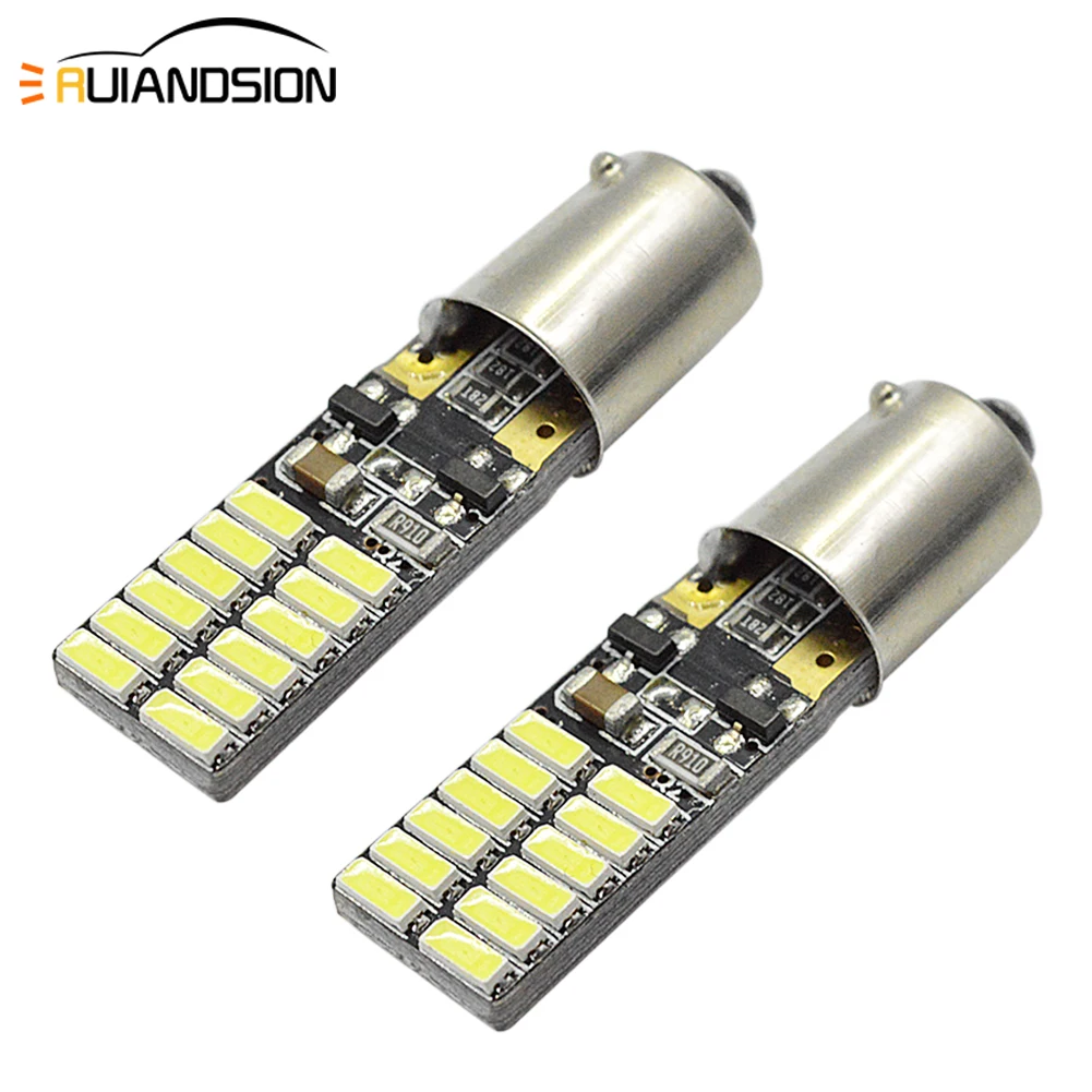 2pcs T11 Ba9s T4W Led Canbus Error Free H21W 3014 Car LED Bulbs Interior Lights Auto H6W License Plate Lamp White Yellow AC12V