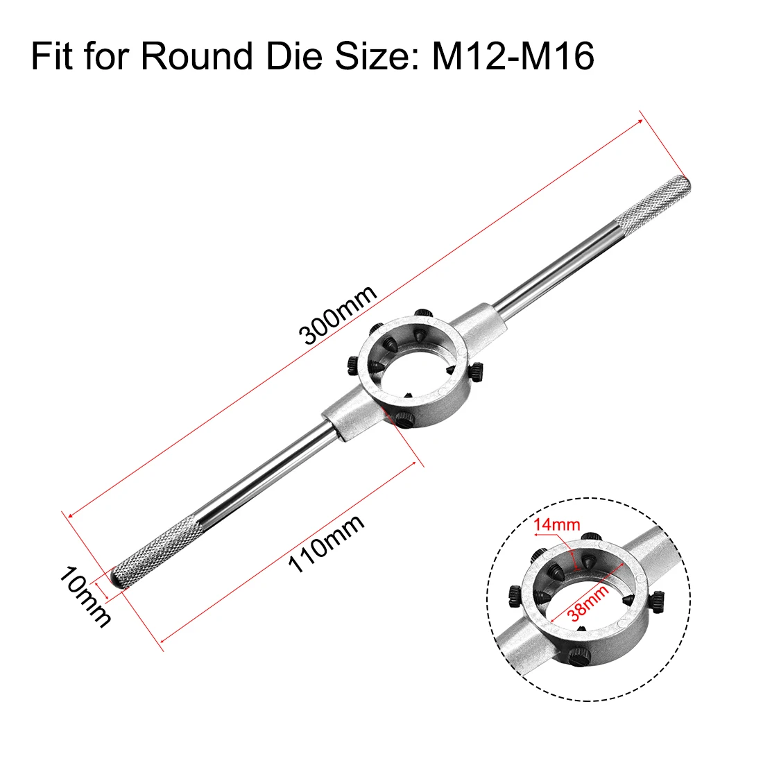 uxcell 38mm ID Round Die Stock Handle Wrench,for M12-M16 Round Die,Adjustable Die Holder