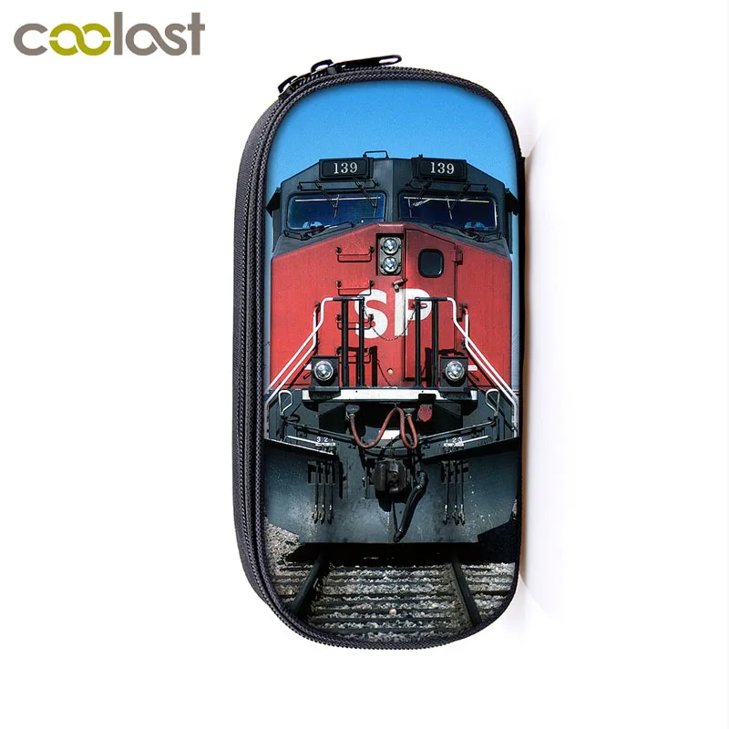 Steam Locomotive Train plane print kids pencil bag children school case boys girls stationary bags pencil box woman Cosmetic bag