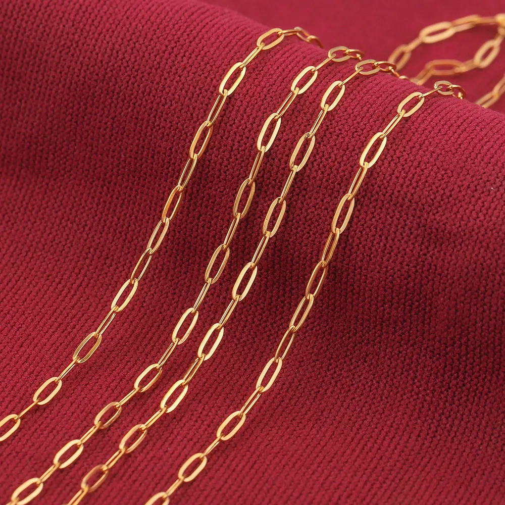 2 Meters Gold Tone 2.5mm Width Rolo Cable Flat Chain Stainless Steel Gold Link Chain for Necklace Jewelry Making Supplies