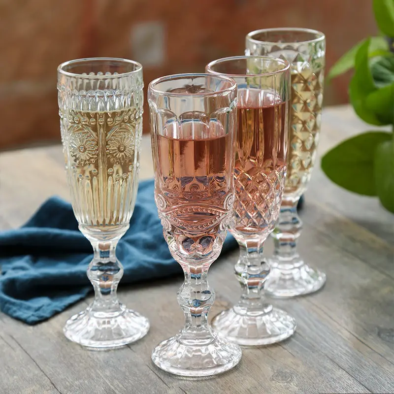 

Embossed Baroque Glass Champagne Glass Tall European Style Cocktail Glass Sparkling Fruit Wine Grape Red Wine Whiskey Glass