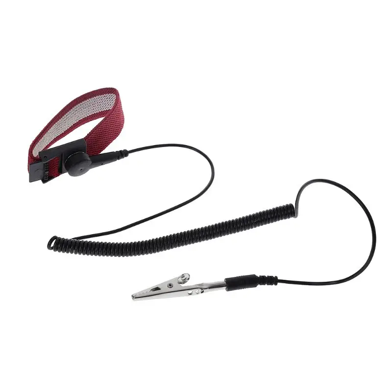 Correa muñeca antiestática, pulsera ajustable descarga con cable conexión a tierra, Clip cocodrilo