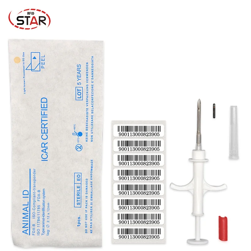 30pcs Universal Pet Dog Animal RFID Microchip Syringe injector 2.12*12mm FDX-B ISO 11784/11785 Cat MicrochipTag For Dogs Cats