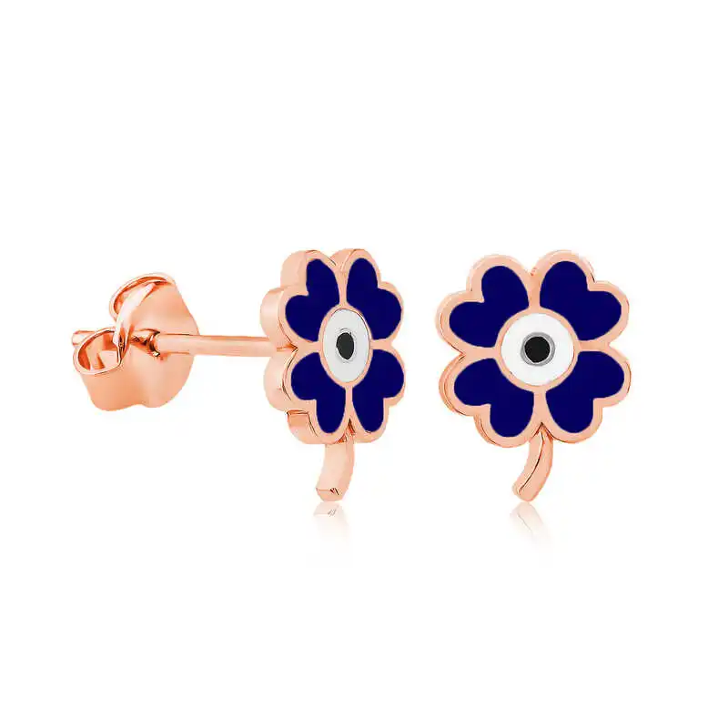 Silver Phosphorous Navy Blue Clover Earrings 925 Sterling Women for Jewelry Wedding Party Birthday Gift - Box - Fashion - Girl - Special Days