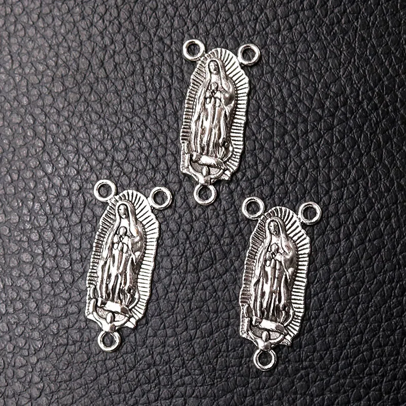 10pcs Antique Silver Plated Christian Virgin Mary Metal Porous Connector DIY Charm Rosary Necklace Handicraft Making A2268