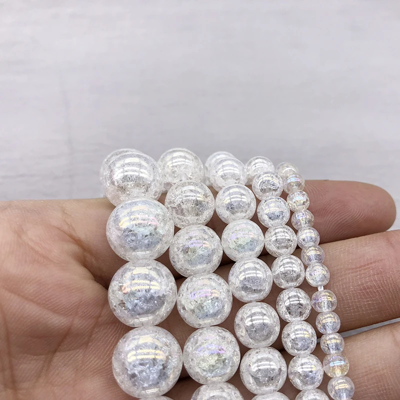 White Crack Popcorn Crystal Beads Natural Stone Round  Loose bead 4/6/8/10/12MM Jewelry bracelet Making DIY