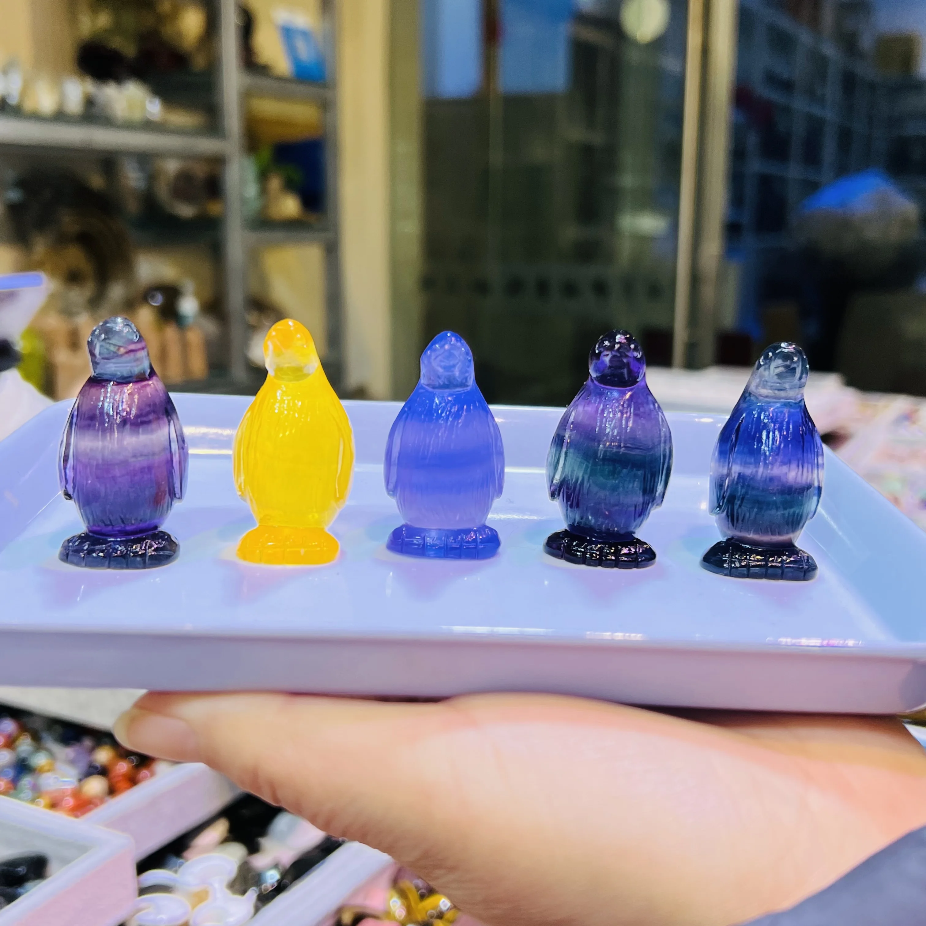 

Natural Colorful Fluorite Cute Penguin Sculpture Crafts Home Decoration