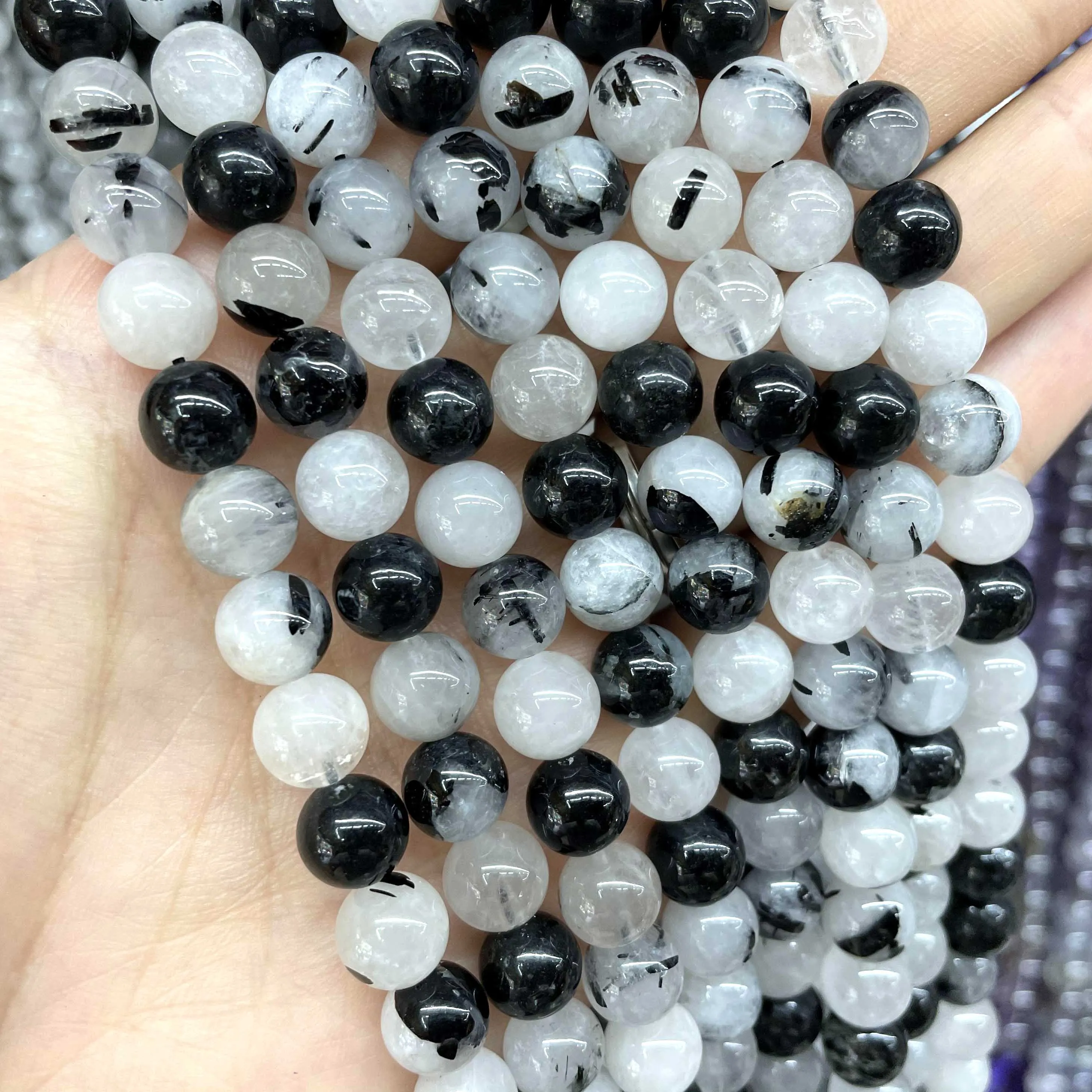 Natural Black Rutilated Quartz Stone Round Loose Spacer Beads For Jewelry Making DIY Handmade Bracelets Necklace 4/6/8/10/12mm