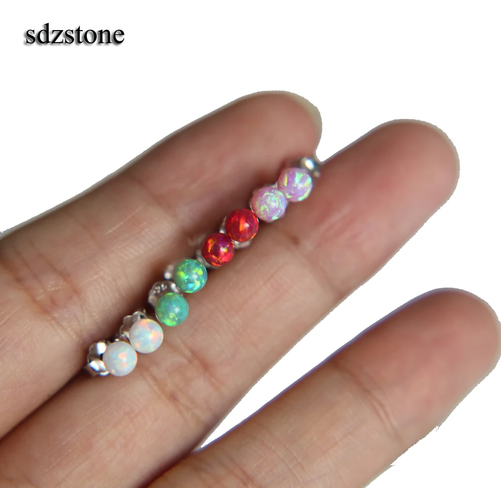 2023 Brand Fire Opal Earrings 4mm Natural Opal Stone ball Stud Earring Anti allergic Ear Piercing 925 sterling silver Jewelry