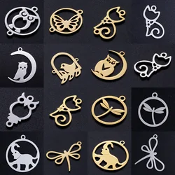 10pcs/lot diy cute kitty cat bird stainless steel charm pendant wholesale night owl dragonfly jewelry bracelet connector charms