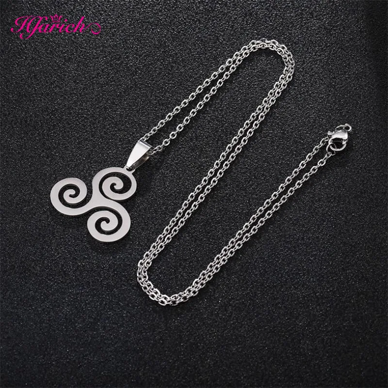 Punk Teen Wolf Stainless Steel NecklaceTriskele Triskelion Irish Symbol Allison Argent Triple Spiral Necklace for Women Men Gift