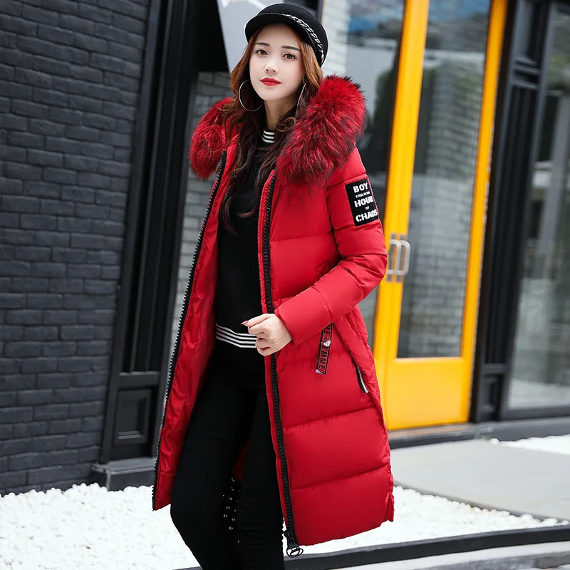 2023 New Winter Women's Down Parkas Winter Jacket Big Fur Thick Slim Long Coat Fashion Zipper Hooded Female Long Outerwea