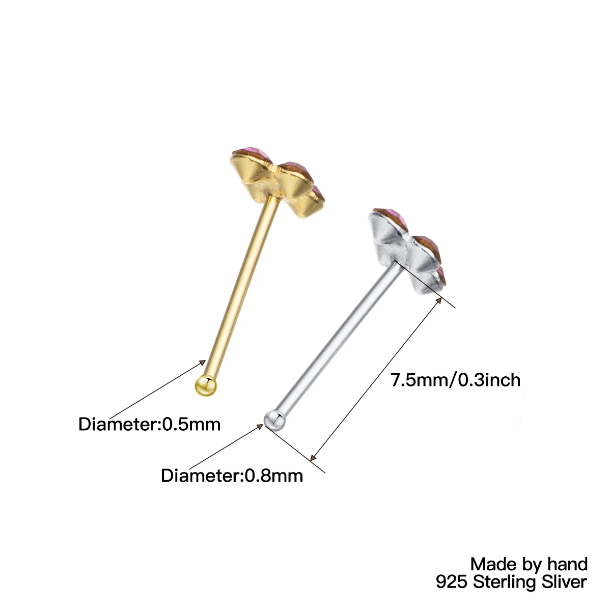 20Pcs/Box 925 Sterling Silver Crystal Nose Stud Nose Piercing Body Jewelry Percing Nez