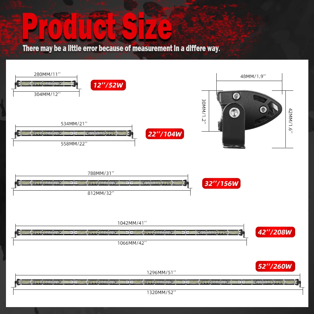 CO LIGHT Super Slim Led Work Light 12V 24V 12-52inch Led Bar Combo Spot Flood for Lada ATV Boat Trucks Tractor Driving Light Bar