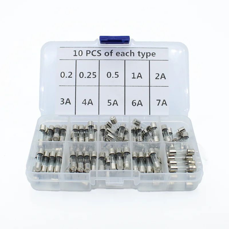 100Pcs Set 5x20mm Quick Blow Glass Tube Fuse Assorted Kits,Fast-blow Glass Fuses