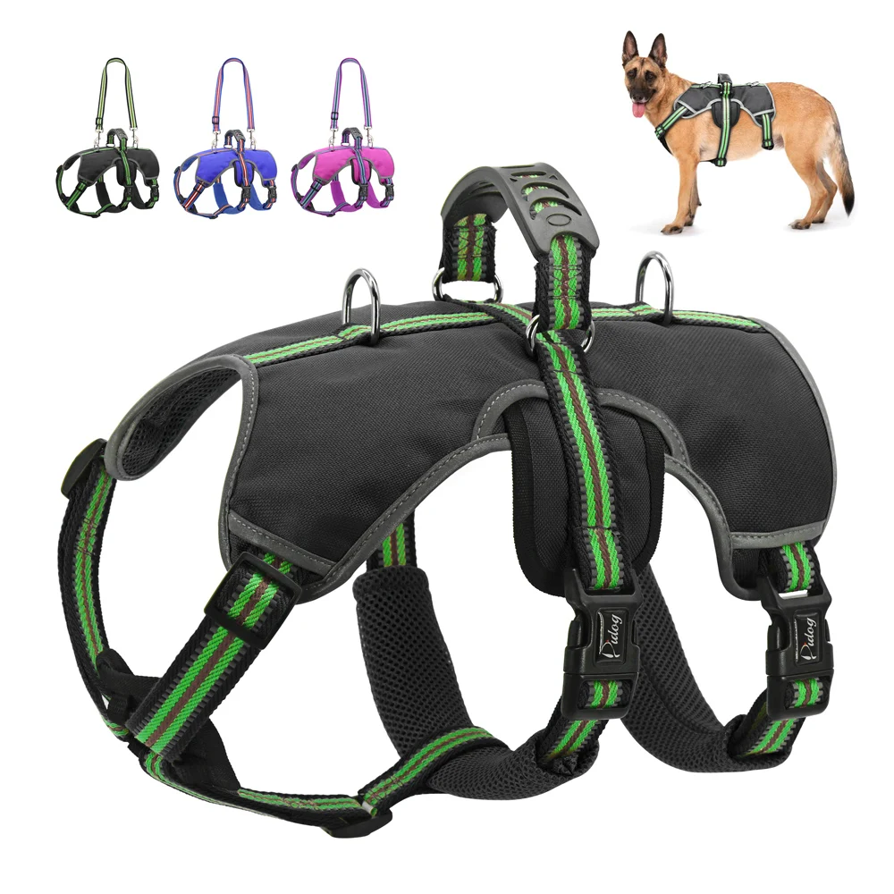 Nylon Reflective Large Dog  Harness Vest Leash No Pull Dog Harness For Medium Large Dogs Outdoor Hiking Harnesses With Handle