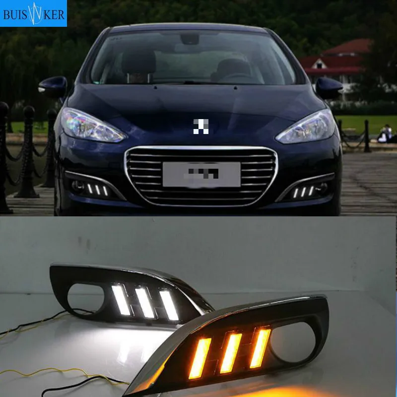 

2Pcs Car styling for Peugeot 308 2012-2014 LED driving DRL with Daytime Running Light yellow turn signal Fog Head Lamp