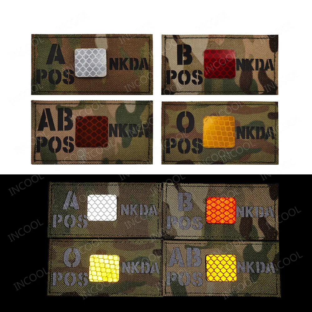 Blood Type A B AB O Positive POS NKDA Infrared IR Reflective Patches Armband Decorative Patch For Clothing Backpack