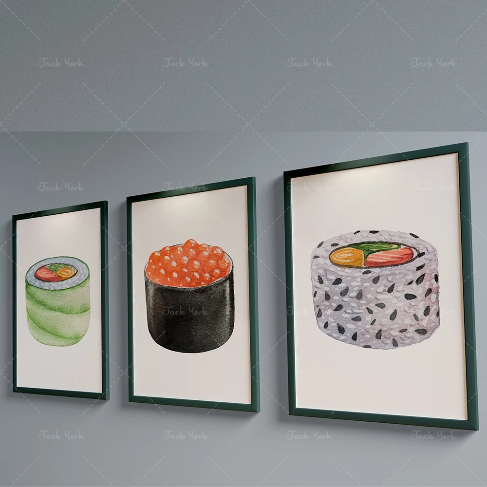Set of 3 Kitchen Prints | Watercolor Sushi Wall Art | Modern Japanese Wall Decor | Home Decor | Food Art | Gift Idea