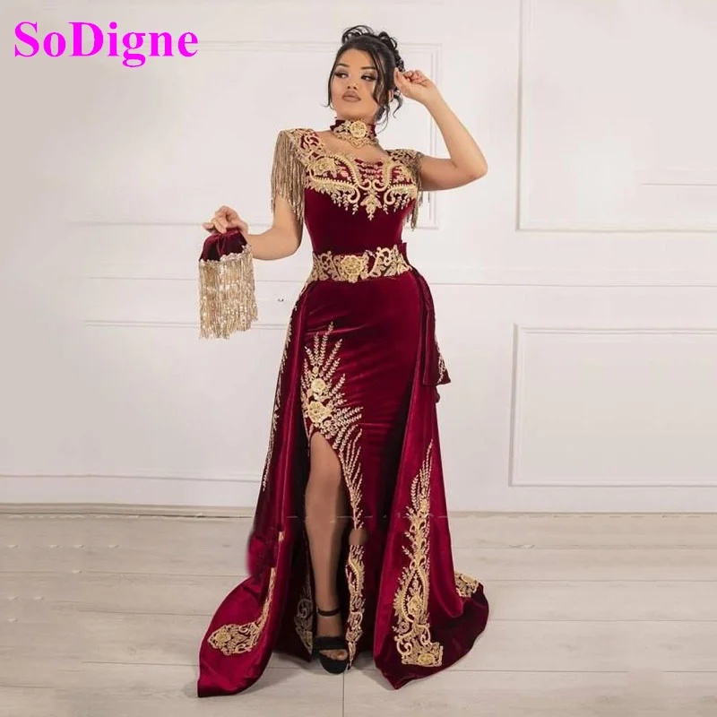 SoDigne-vestido de noche de caftán argelino, prenda de terciopelo marroquí para ocasiones especiales, traje de encaje con apliques, vestidos de fiesta de graduación