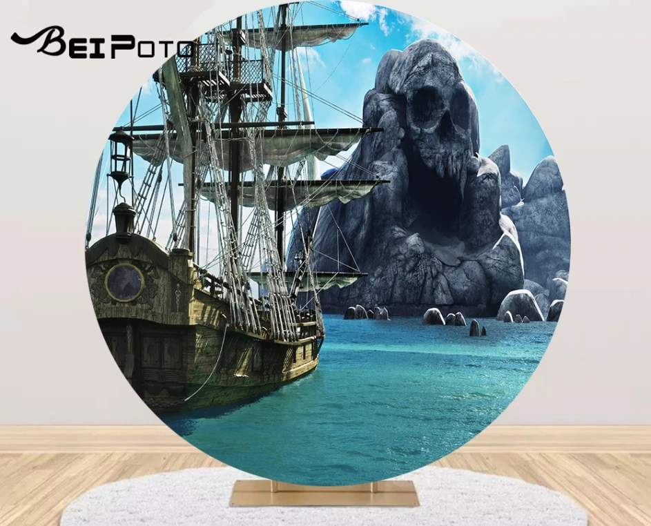 Pirate Ship Round Photography Background Circle Backdrop shower Photo Studio Birthday Party Table Cover Y736