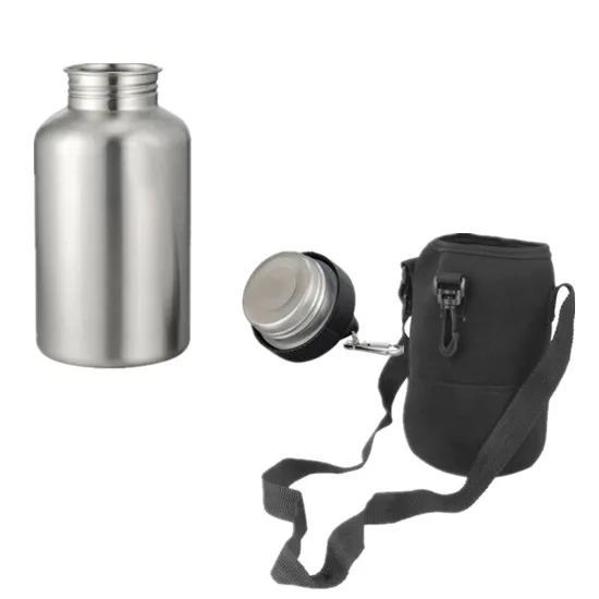 1Set Protector Bag Hook Sports Drink Water Bottle with 2L Stainless Steel Wide Mouth Drinking Water Bottle Outdoor Travel Kettle