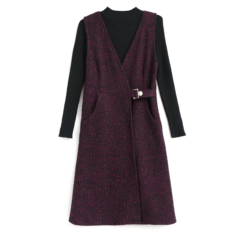 Ensemble pull noir émaillé pour femme, optique, robe mi-longue chaude, 2 pièces trempées, batterie indépendante, robe de soirée vintage, automne, hiver, 2024