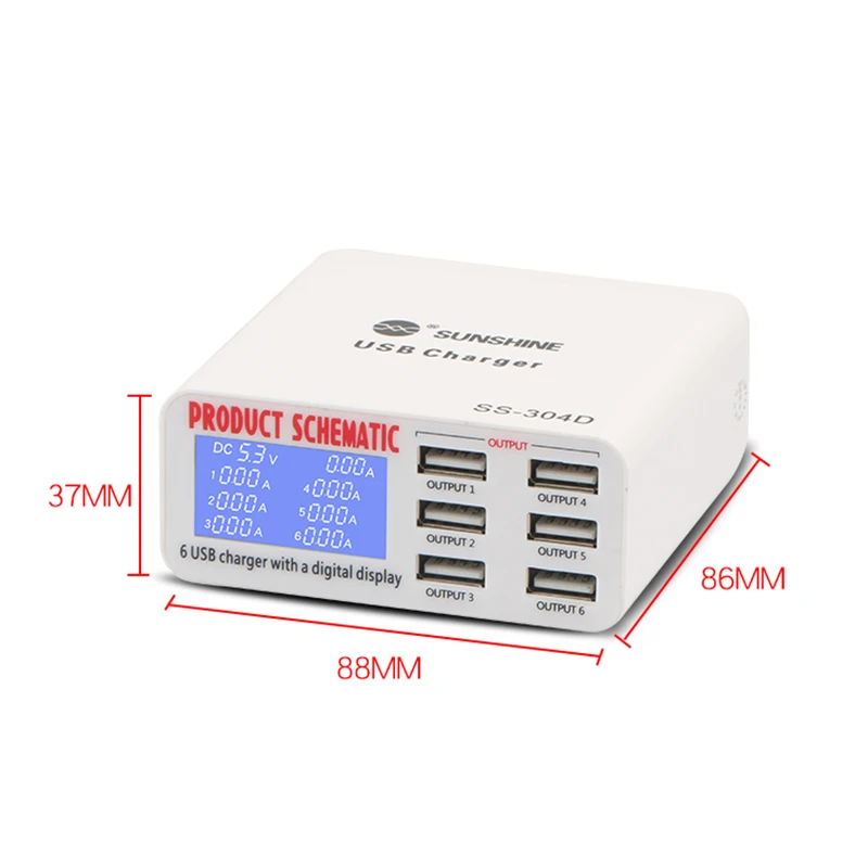 6 Port USB Socket Fast Charger with LCD Display POWSTRO USB Charger Portable Multi USB Port Rapid Charger for Smart Mobile Phone
