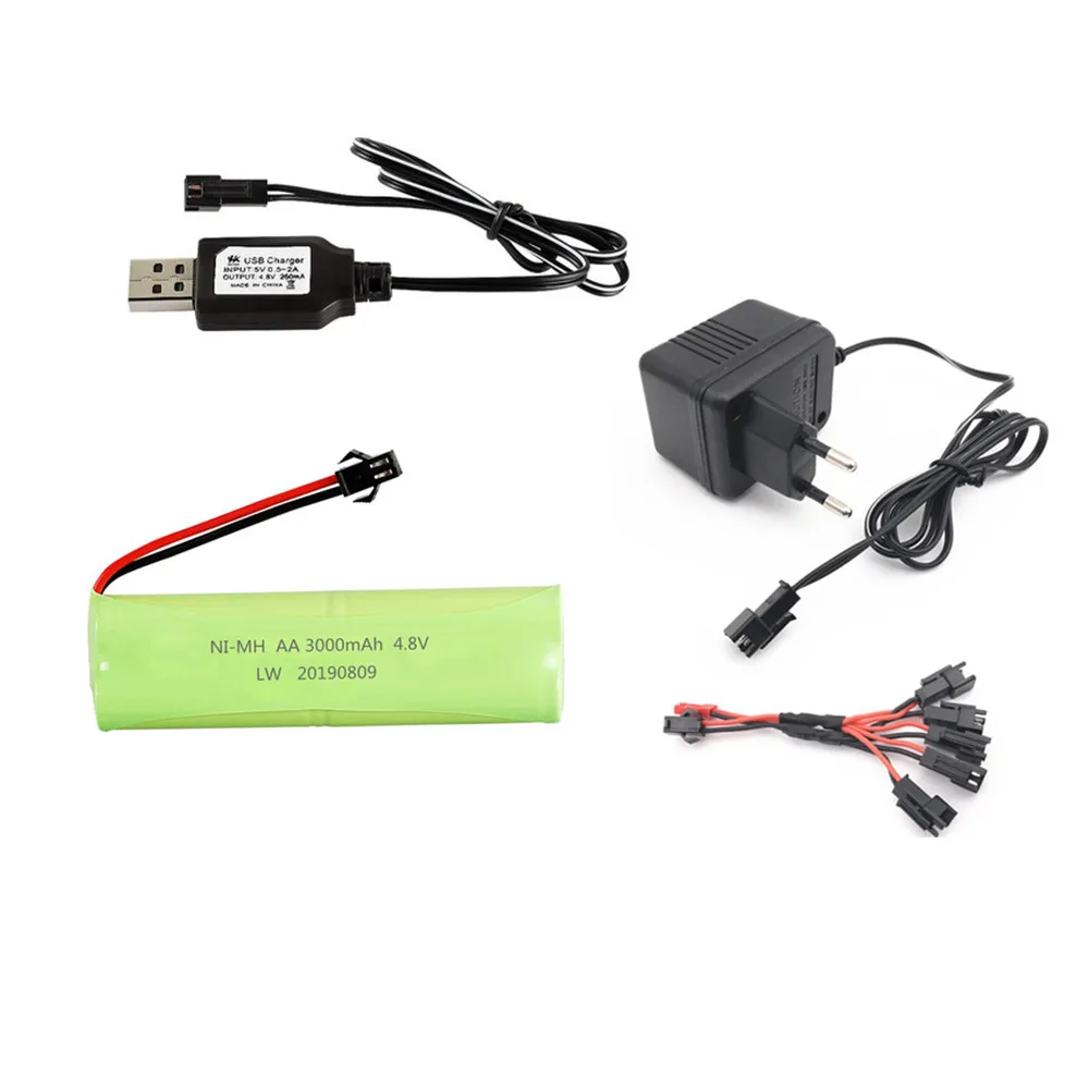 Никель-металлогидридный аккумулятор 4,8 в, 3000 мАч + зарядное устройство 4,8 в для радиоуправляемых игрушек, автомобилей, лодок, пистолетов, резервуаров, перезаряжаемая батарея 4,8 в, никель-металлогидридный Аккумулятор AA
