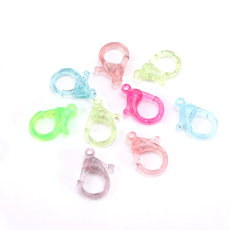 

20pcs Transparent Glitter Plastic Lobster Clasp Hooks Necklace Mask Chain Jewelry Making Supplies Diy Clip Connector Findings