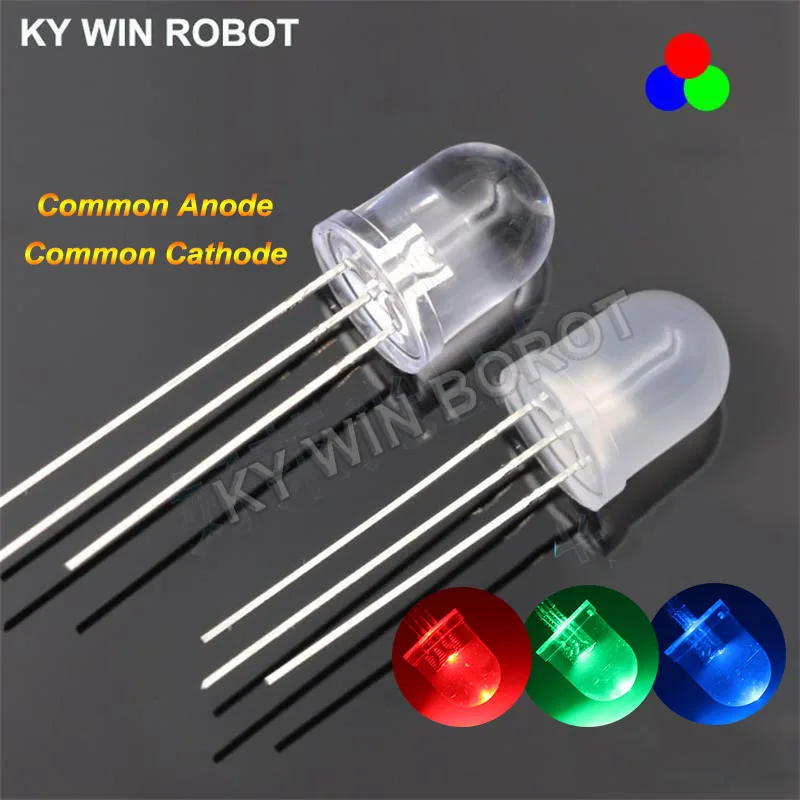 10Pcs Multicolor 4pin 10mm RGB Led Diode Light Lamp Tricolor Round Common Anode/Cathode LED Light Emitting Diode Red Green Blue