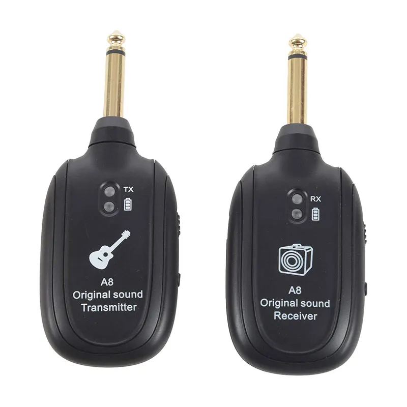 Hot A8 Guitar Wireless System Transmitter Receiver Built-in Rechargeable Built- in Rechargeable wireless guitar transmitter