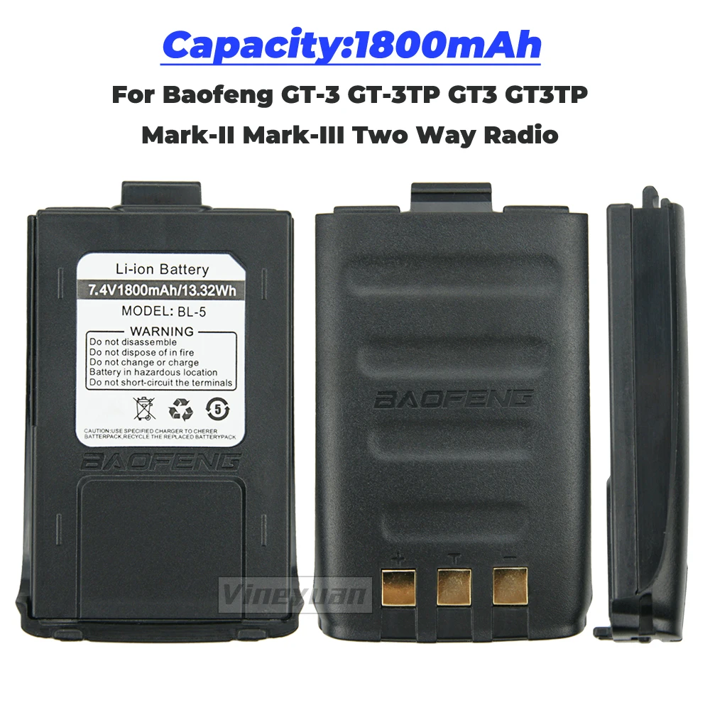 Original Two Way Radio Battery for Baofeng GT-3 GT-3TP GT3 GT3TP >-3 Mark-II III 7.4V 1800mAh Walkie Talkies GT-3 Battery