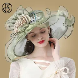 FS Flower Fascinator Hats Women Kentucky Derby Wide Brim Wedding Bride Church Organza Sun Hat 2024 Elegant Large Ladies Fedoras