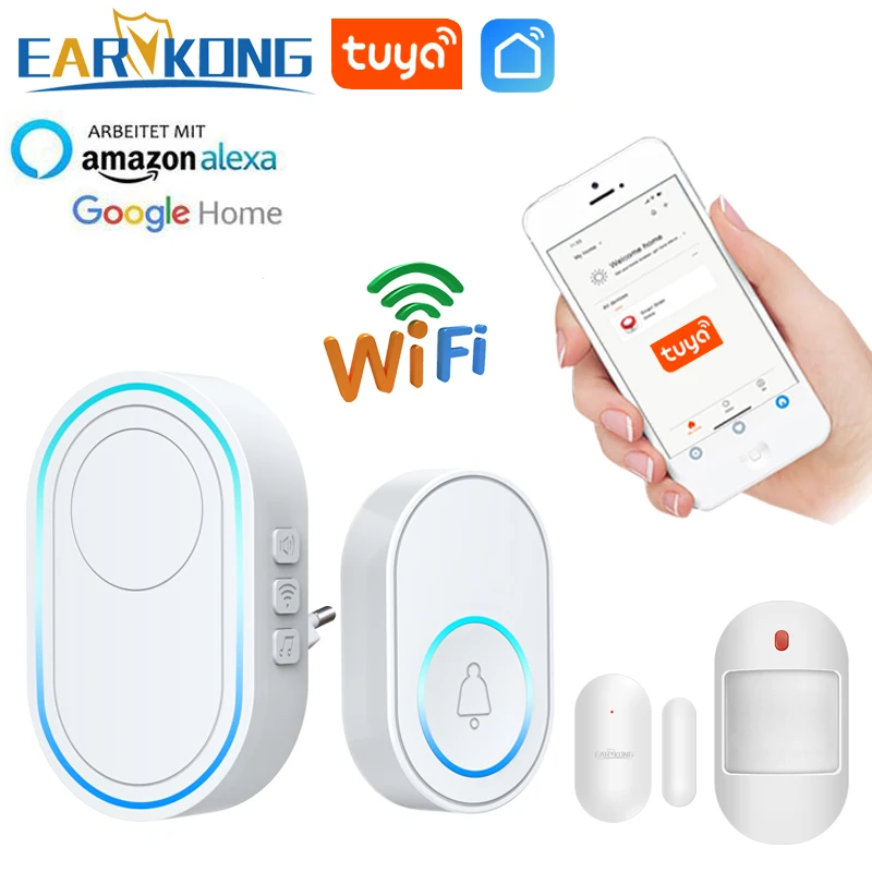 Wifi Chuông Cửa Báo Động Không Dây Thông Minh Nhấp Nháy Tuyasmart Ứng Dụng Thành Viên Âm Thanh Tương Thích 433MHz Không Dây Đầu Báo