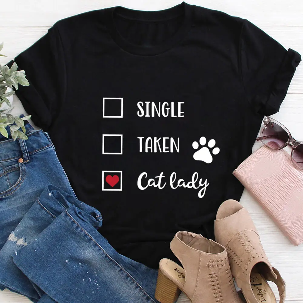 

Cat Lady Graphic Print 100%Cotton Women T Shirt Cat Momlife Funny Summer Autumn Casual Short Sleeve Top Pet Lover Gift