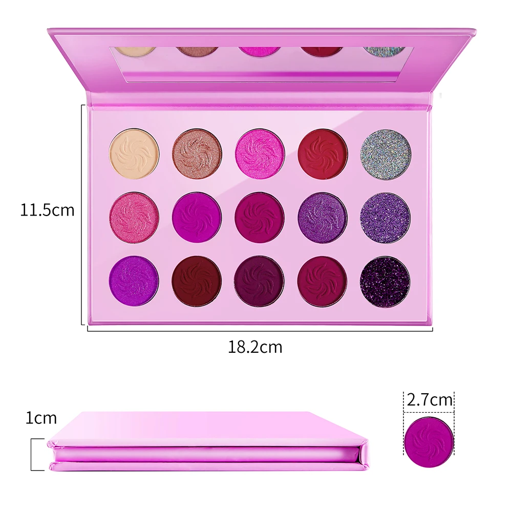 Dream Purple Eyeshadow Palette DE\'LANCI 15 Color,Pink Violet Eye Shadow Palette Red Long Lasting Glitter Shimmer Makeup for eyes