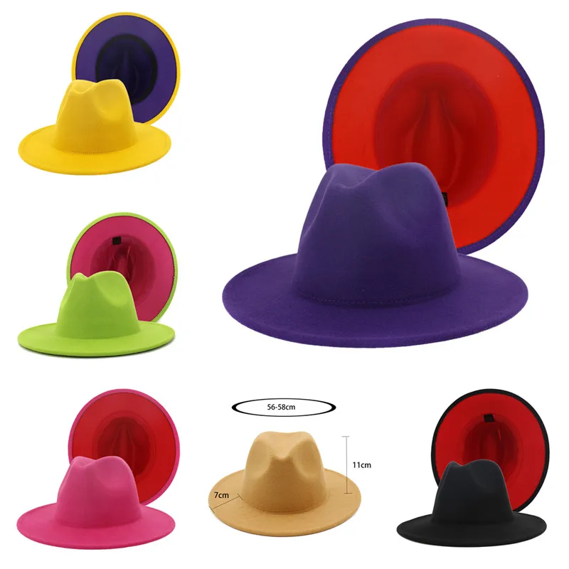 

Wide Brim Mixed Color Fedora Hats for Women Men Autumn Winter Ladies Vintage Fascinator Panama Felt Jazz Hat Wholesale